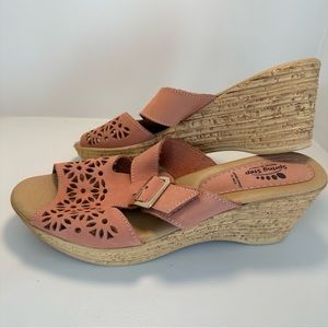 SPRING STEP Italian Leather Slide Wedges with Buckle Peach Size 41 New